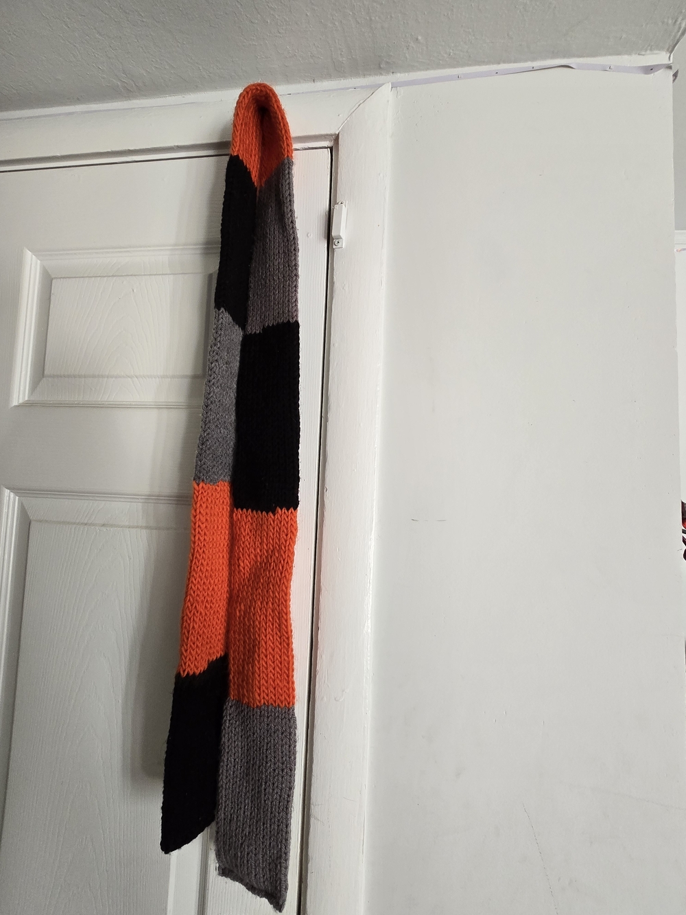 Striped Knit Scarf in Orange, Black & Gray